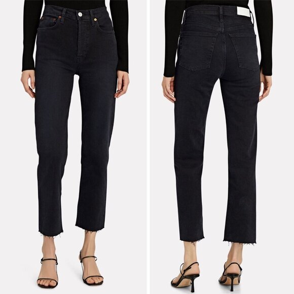Re/done Jet Black 70s High-Rise Straight  Jeans - 27566 - Picture 1 of 14